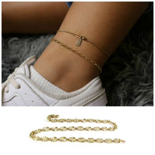 Sunburst Anklet | Reflective Textured Chain Anklet in Gold Filled or Sterling Silver
